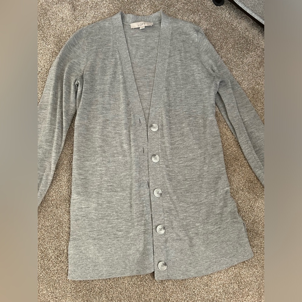 Loft Light Grey Button Down Sweater - Super Soft